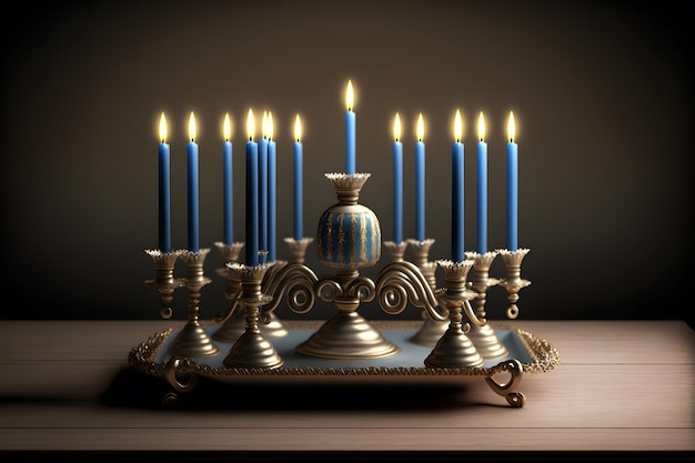 Chanucá menorá na mesa festiva tradicional judaica arte gerada pela rede neural