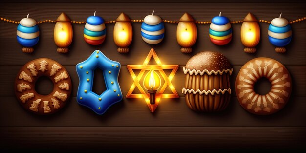 Chanukka-Feierszene für das Festival Jüdischer Feiertag Chanukka-Hintergrund mit traditionellem Symbol