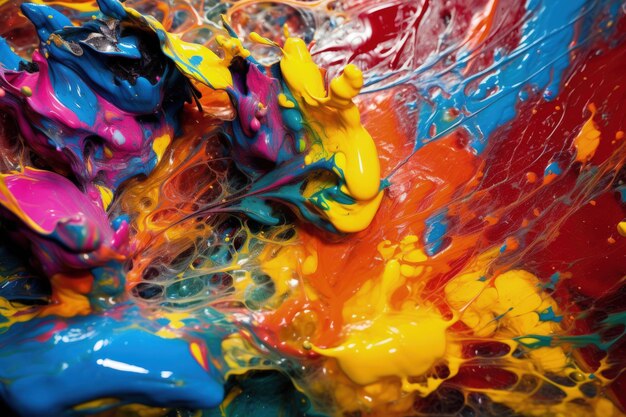 Chaotische Splashes von mehrfarbiger Farbe gefroren im Zeitkonzept