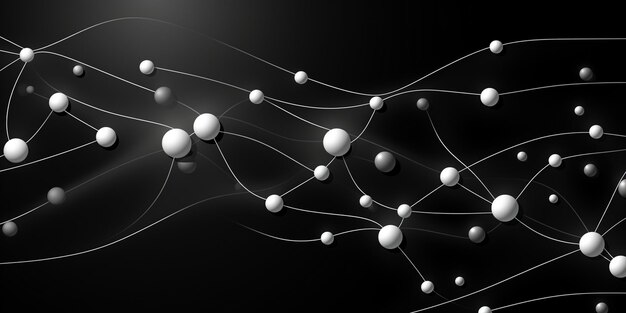 Chaotisches Geflecht aus Linien und Punkten auf schwarzem Hintergrund