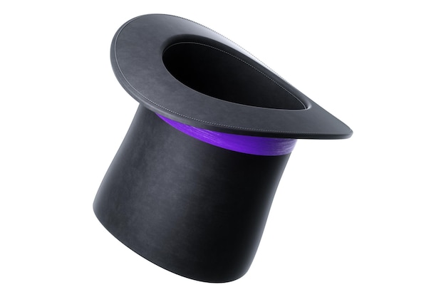 Chapéu cilíndrico preto com faixa roxa isolada em fundo branco renderização 3D ilustração 3D