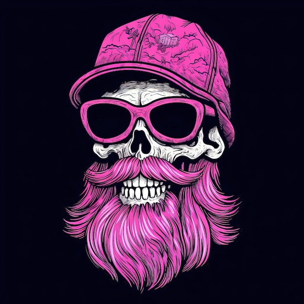 chapéu de barba óculos de sol cabeça de crânio para design de t-shirts cartazes
