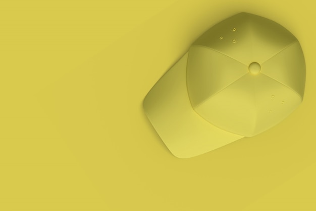 Chapéu de basebol amarelo em uma imagem amarela do sumário do fundo. Negócios do esporte conceito mínimo. 3D render.