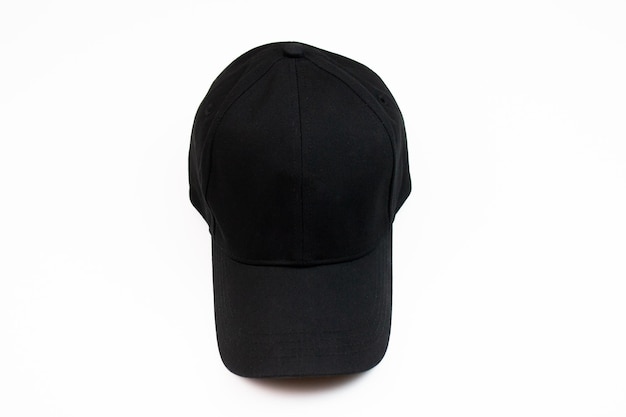 Chapéu de beisebol masculino preto em fundo branco