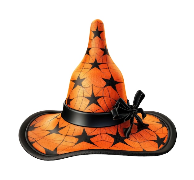 Chapéu de bruxa laranja com estrelas para festa de halloween isolado em fundo branco IA generativa