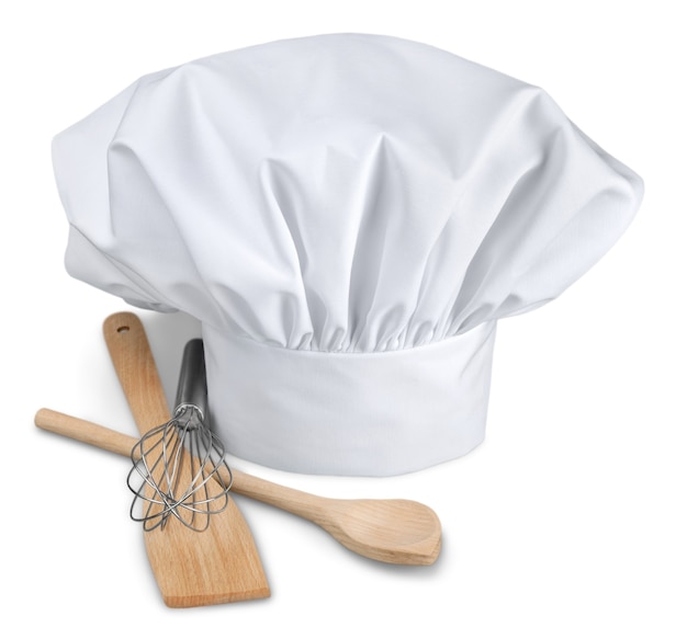 Foto chapéu de chef com utensílios de cozinha