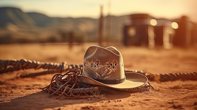 Foto chapéu de cowboy e corda