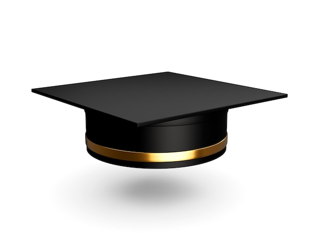 Foto chapéu de formatura 3d graduação da faculdade ou chapéu universitário isolado em branco