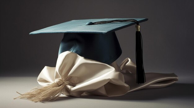 Foto chapéu de graduação, chapéu de toga de estudante com fundo de flor