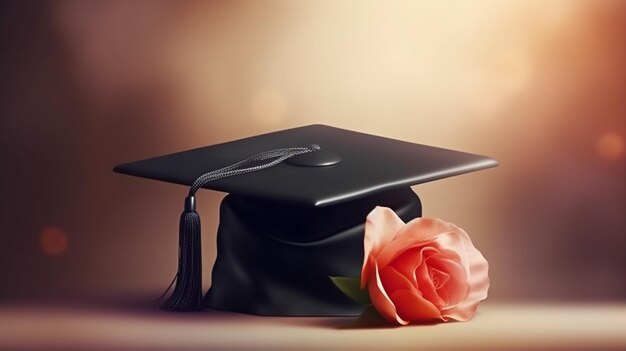 Foto chapéu de graduação, chapéu de toga de estudante com fundo de flor