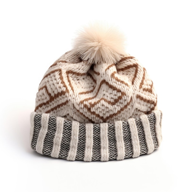 Chapéu de inverno tricotado de lã sobre fundo branco