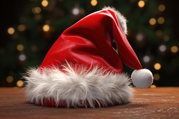 Chapéu de Papai Noel vermelho vibrante com um Pom Pom branco fofo facilmente detectável Imagem de estoque com IA generativa
