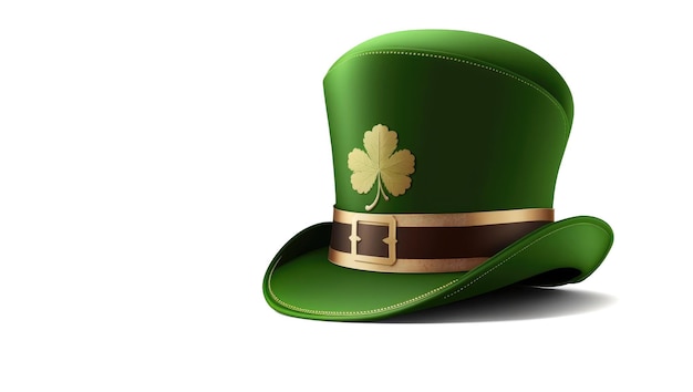 Chapéu de traje do dia de São Patrício de um chapéu verde irlandês de leprechaun em um fundo branco