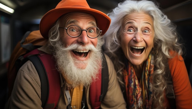 Chapéu e mochila de casal de idosos imagens de estilo de vida de idosos ativos