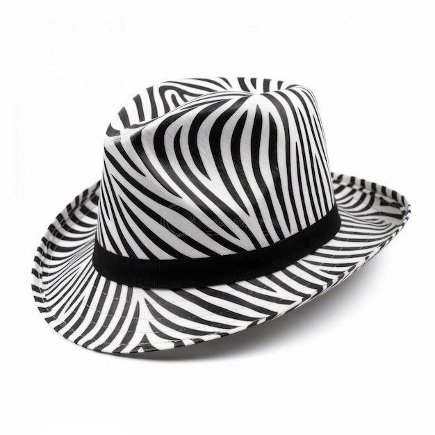 Chapéu Fedora com estampa de zebra preto e branco isolado em fundo branco