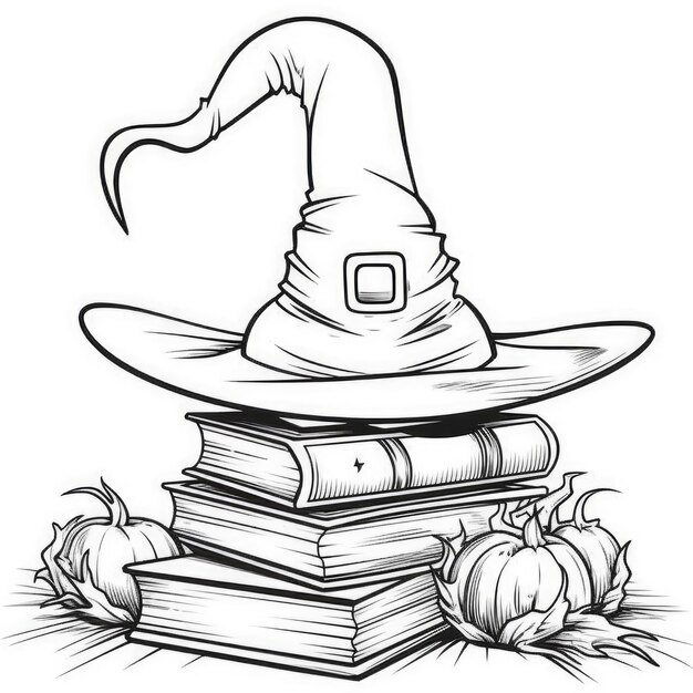 chapéu livros crianças simples página para colorir Halloween fofo fundo branco livro isolado ousado assustador