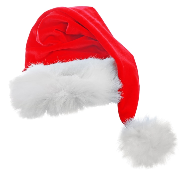 Foto chapéu vermelho de papai noel isolado no fundo branco, close-up