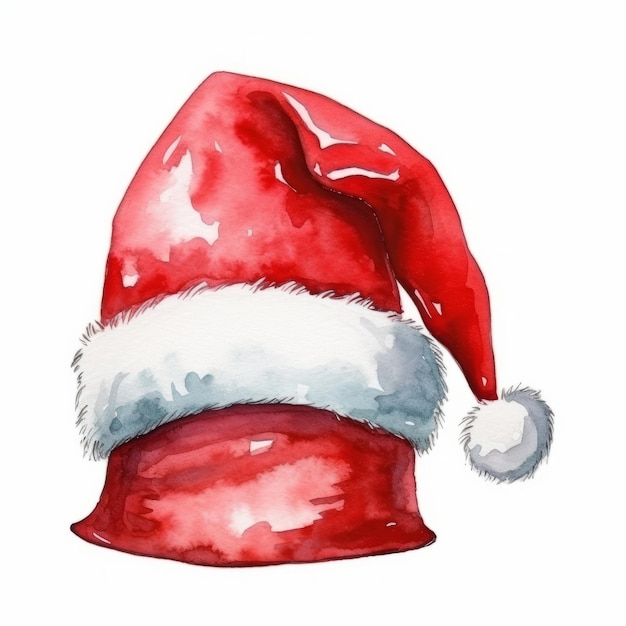 Chapéu vermelho do Papai Noel isolado em fundo branco Ilustração desenhada à mão em aquarela