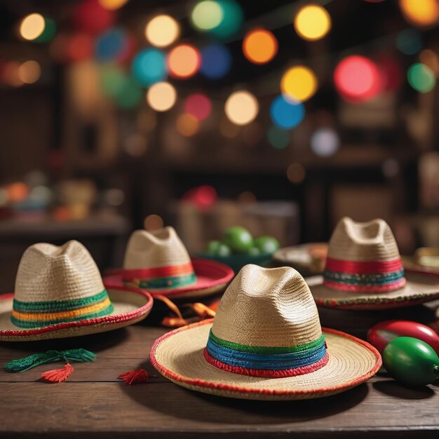 Chapéus e decoração festivos do Cinco de Maio