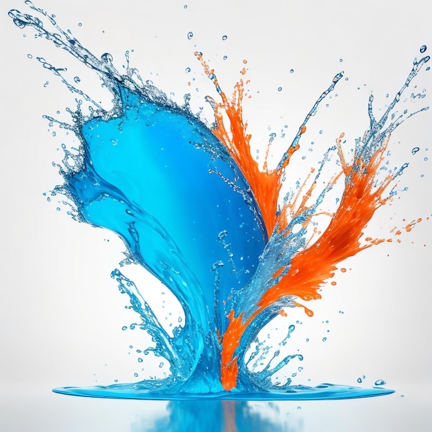 Un chapoteo de agua azul y naranja con un fondo azul