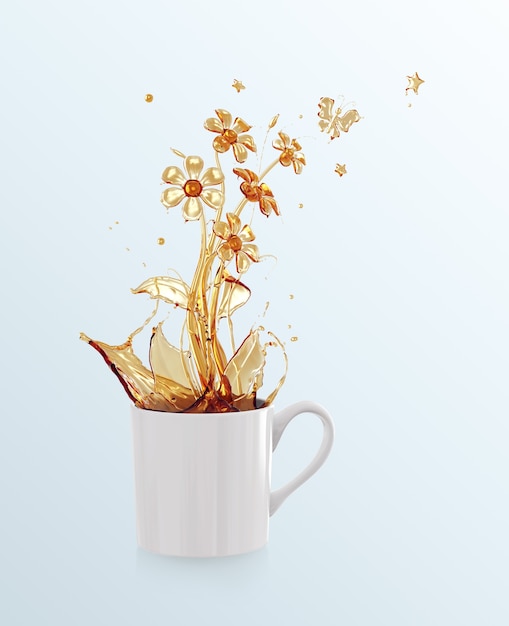 Chapoteo de café o té en forma o forma de flor