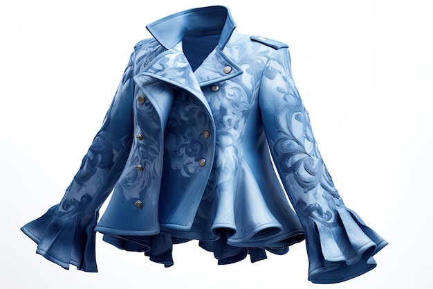 Chaqueta azul completa para el invierno aislada sobre un fondo blanco