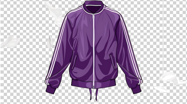 Chaqueta de bombardero púrpura con rayas blancas en las mangas La chaqueta está cerrada y tiene un cordón en la parte inferior