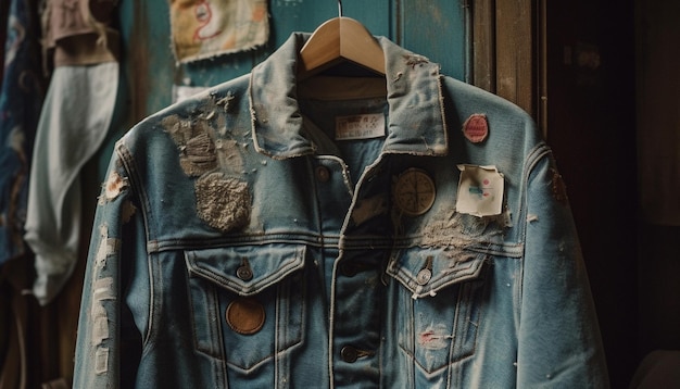 Foto chaqueta de cuero y jeans de mezclilla elegancia moderna generada por ia