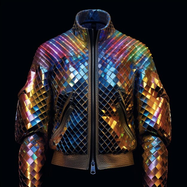 Foto una chaqueta de cuero con un patrón colorido en la parte delantera y trasera