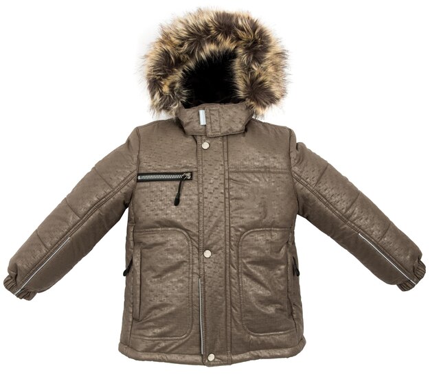 Chaqueta de invierno cálido aislado sobre fondo blanco.
