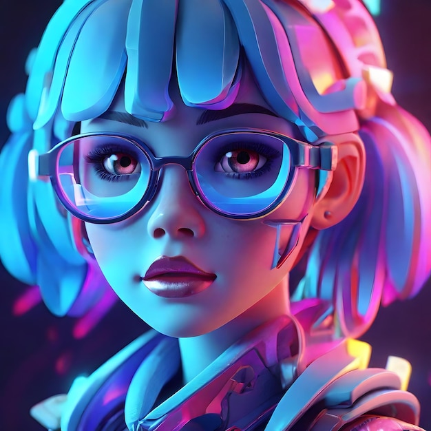 Character rosa azul neon garota 3D
