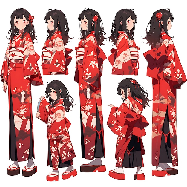 Charakter Anime Konzept Durchschnittsgröße Frau mit Kimono Traditionelle japanische Sty Sheet Art