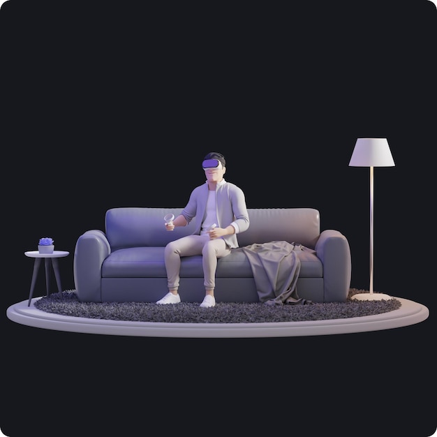 Charakter mit virtueller Realität auf einem Sofa