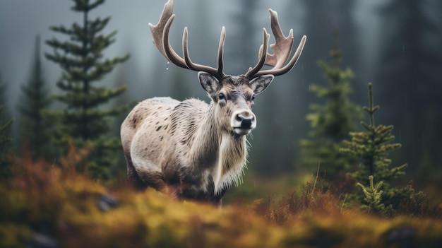 Charaktervolles Tierporträt majestätischer Hirsch im norwegischen Wald