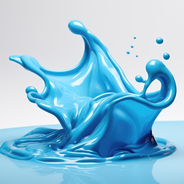 Charco azul brillante con agua goteada y forma de salpicadura de pintura líquida abstracta