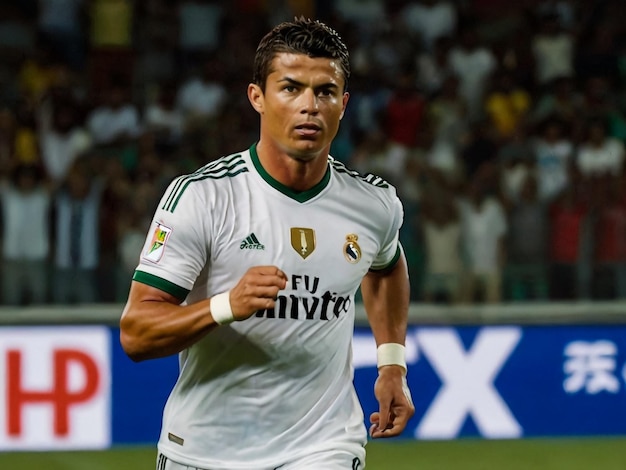 Charistiano Ronaldo em ação em um campo de futebol