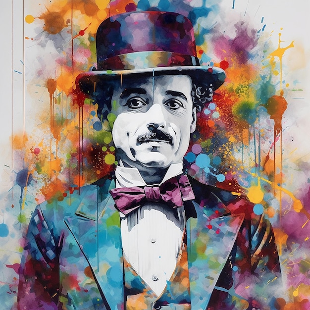 Charlie Chaplin arte mucho de fotografía en color AI Generado Imagen