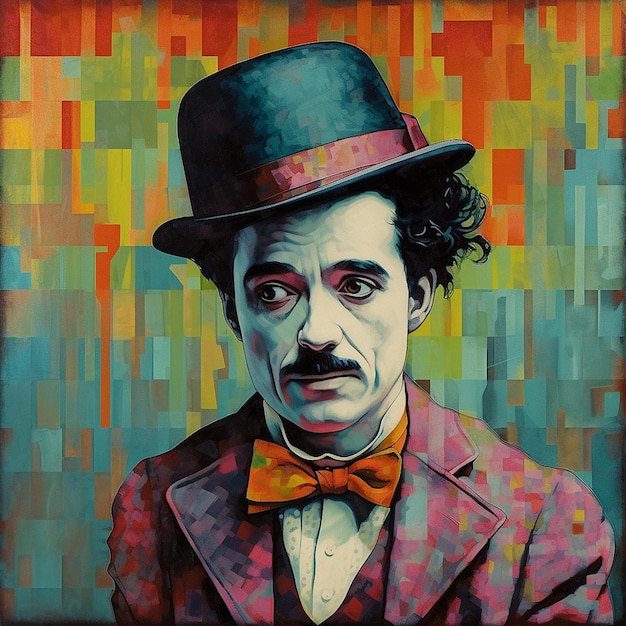 Charlie Chaplin Kunst viel Farbfotografie KI-generiertes Bild