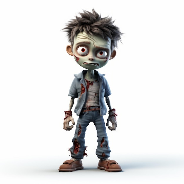 Foto charmanter 3d-cartoon-zombie-junge posiert mit kindlicher unschuld