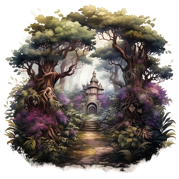 Charmanter gemütlicher Obstgarten Aquarell Garten Clipart T-Shirt Design Aufkleber auf weißem Hintergrund