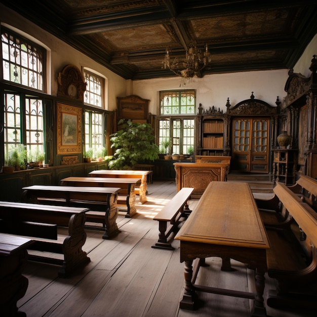 Foto charme intemporal interiores históricos capturam a essência de uma velha escola para redes sociais
