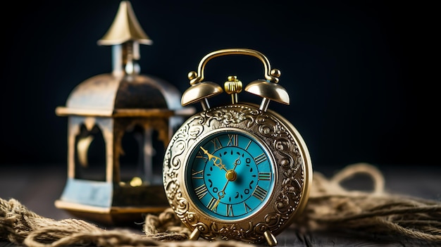Charme intemporal Relógio despertador vintage com fundo de madeira