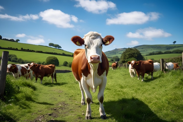 Foto charme rústico ayrshire vacas leiteiras pastando em pastagens verdes e serenas uma exibição da vida na fazenda