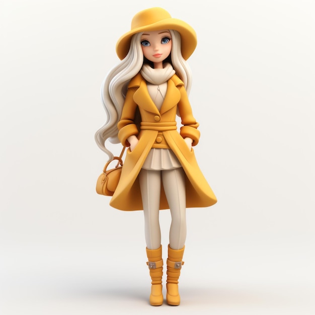 Charming Anime Girl In Yellow Coat 3d Rendering Image (Garota encantadora de anime com casaco amarelo)