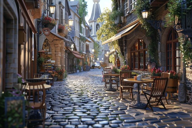 Foto charming cobblestone streets lined with cafes