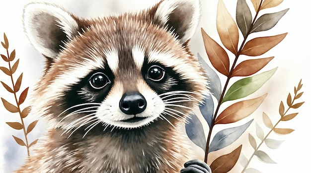 Charming Raccoon with Autumnal Branch