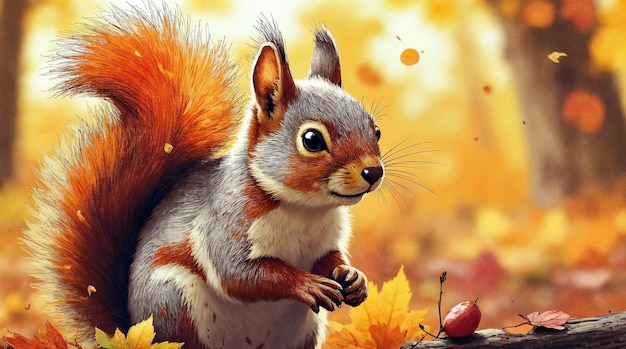 Charming Squirrel in Autumnal Forest