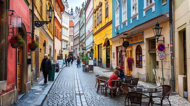 Charmosa calle estrecha en el casco antiguo de Praga República Checa