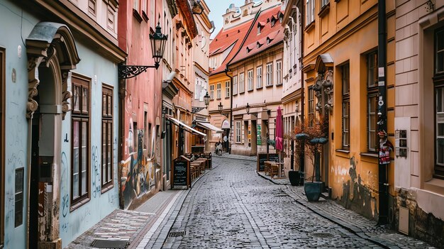 Charmosa calle estrecha en el casco antiguo de Praga República Checa