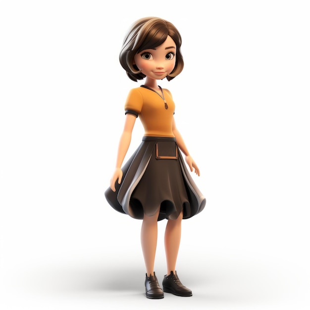 Charmosa garota de desenho animado em camisa amarela e saia preta